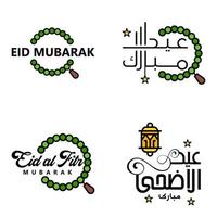 glückliche eid mubarak-vektordesignillustration von 4 handgeschriebenen dekorativen nachrichten auf weißem hintergrund vektor