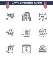 4:e juli USA Lycklig oberoende dag ikon symboler grupp av 9 modern rader av deklaration av oberoende kontanter amerikan väska dollar redigerbar USA dag vektor design element