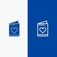 Karte Liebe Hochzeit Herzlinie und Glyphe festes Symbol blaues Banner Linie und Glyphe festes Symbol blaues Banner vektor