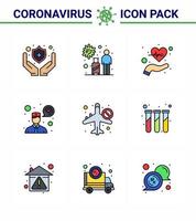 Corona-Virus 2019 und 2020 Epidemie 9 gefüllte Linien flaches Farb-Icon-Pack wie Reisekommunikation Beat-Beratung pulsiert Virus-Coronavirus 2019nov-Krankheitsvektor-Designelemente vektor