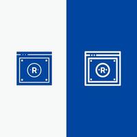 Business Copyright Digital Law Online-Linie und Glyphe festes Symbol blaues Banner Linie und Glyphe festes Symbol blaues Banner vektor