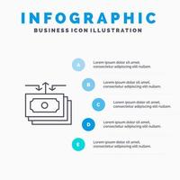 Dollar-Flow-Geld-Cash-Report-Liniensymbol mit 5 Schritten Präsentation Infografiken Hintergrund vektor