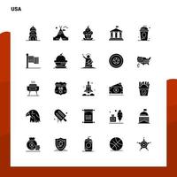 25 USA ikon uppsättning fast glyf ikon vektor illustration mall för webb och mobil idéer för företag företag