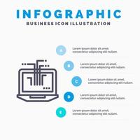 dator nätverk bärbar dator hårdvara blå infographics mall 5 steg vektor linje ikon mall