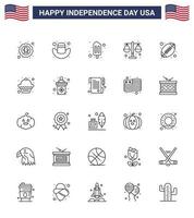 glücklicher unabhängigkeitstag 4. juli satz von 25 linien amerikanisches piktogramm von sportball eiswaage gerechtigkeit editierbare usa tag vektor design elemente
