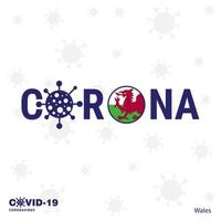 wales coronavirus typografie covid19 country banner bleib zu hause bleib gesund kümmere dich um deine eigene gesundheit vektor