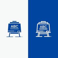 lernen lehrer abc brettlinie und glyphe festes symbol blaues banner vektor