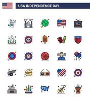 packa av 25 USA oberoende dag firande platt fylld rader tecken och 4:e juli symboler sådan som Semester USA USA flagga förenad redigerbar USA dag vektor design element