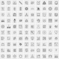 packa av 100 universell linje ikoner för mobil och webb vektor
