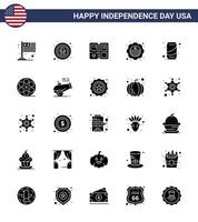 packa av 25 USA oberoende dag firande fast glyf tecken och 4:e juli symboler sådan som öl internationell flagga bricka flagga stjärna redigerbar USA dag vektor design element