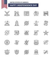 4:e juli USA Lycklig oberoende dag ikon symboler grupp av 25 modern rader av bar Wisconsin bok USA Karta redigerbar USA dag vektor design element