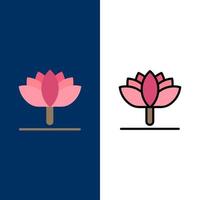 Blume Frühling Blume Tulpe Symbole flach und Linie gefüllt Symbolsatz Vektor blauen Hintergrund