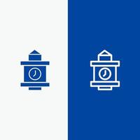 Zugzeit Station Linie und Glyphe solides Symbol blaues Banner Linie und Glyphe solides Symbol blaues Banner vektor