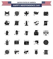 Packung mit 25 kreativen USA-Unabhängigkeitstag-bezogenen soliden Glyphen des Tages USA-Tier Vereinigte Karte editierbare USA-Tag-Vektordesign-Elemente vektor