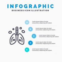 förorening cancer hjärta lunga organ linje ikon med 5 steg presentation infographics bakgrund vektor