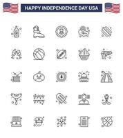 Aktienvektor-Icon-Pack mit amerikanischen Tag 25 Zeilenzeichen und Symbolen für Staaten Amerikanisches Zeichen Lagestift USA editierbare USA-Tag-Vektor-Designelemente vektor