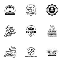 9 schwarze Reihe von Vektor glücklich Vatertag Typografie Vintage Symbole Schriftzug für Grußkarten Banner T-Shirt Design Vatertag editierbare Vektordesign-Elemente