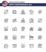 Lycklig oberoende dag 25 rader ikon packa för webb och skriva ut stjärna män stad amerikan USA redigerbar USA dag vektor design element