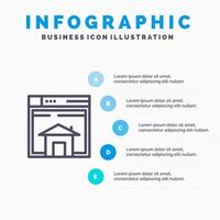 Hem sälja webb layout sida hemsida linje ikon med 5 steg presentation infographics bakgrund vektor