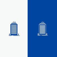Gebäude Büro Wolkenkratzer Turm Linie und Glyphe festes Symbol blaues Banner Linie und Glyphe festes Symbol blaues Banner vektor