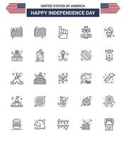 Lycklig oberoende dag 4:e juli uppsättning av 25 rader amerikan pictograph av flaska station korsa polis grill redigerbar USA dag vektor design element