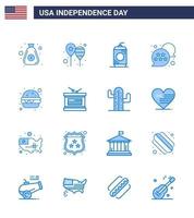 16 usa blaue packung von unabhängigkeitstag zeichen und symbolen der burger star amerika flagge usa usa editierbare usa tag vektor design elemente