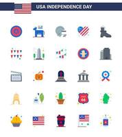 moderner satz von 25 wohnungen und symbolen am usa-unabhängigkeitstag wie american shose amerikanische liebesflagge editierbare usa-tag-vektordesignelemente vektor