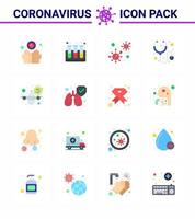covid19 schutz coronavirus pendamic 16 flache farbsymbole gesetzt wie urlaub flugzeug coronavirus stethoskop gesundheitswesen virales coronavirus 2019nov krankheitsvektor designelemente vektor