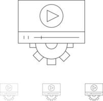 Video Play Setting Design Fett und dünne schwarze Linie Symbolsatz vektor