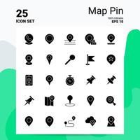 25 Karten-Pin-Icon-Set 100 bearbeitbare Eps 10-Dateien Business-Logo-Konzept-Ideen solides Glyph-Icon-Design vektor