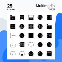 25 Multimedia-Icon-Set 100 bearbeitbare eps 10 Dateien Geschäftslogo-Konzeptideen solides Glyphen-Icon-Design vektor