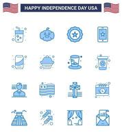 Blaue Packung mit 16 Usa-Unabhängigkeitstag-Symbolen von Soda-Bier-Getränk-Irland-Telefon editierbare Usa-Tag-Vektordesign-Elemente vektor