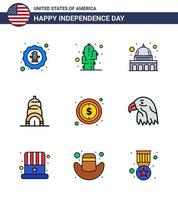uppsättning av 9 USA dag ikoner amerikan symboler oberoende dag tecken för pengar USA öken- byggnad Wisconsin redigerbar USA dag vektor design element