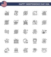 4:e juli USA Lycklig oberoende dag ikon symboler grupp av 25 modern rader av barn cirkus USA Örn djur- redigerbar USA dag vektor design element