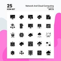 25 Netzwerk- und Cloud-Computing-Icon-Set 100 bearbeitbare eps 10-Dateien Business-Logo-Konzeptideen solides Glyphen-Icon-Design vektor