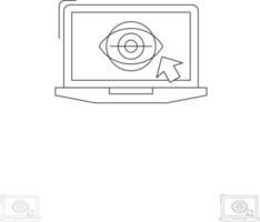 Laptop-Monitor-LCD-Präsentation Fett und dünne schwarze Linie Symbolsatz vektor