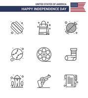 Lycklig oberoende dag 4:e juli uppsättning av 9 rader amerikan pictograph av spela förenad utegrill stater amerikan redigerbar USA dag vektor design element