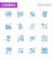 Coronavirus-Prävention Set Icons 16 blaues Symbol wie Virusgrippe Medikamente Erkältungsmedizin virales Coronavirus 2019nov Krankheitsvektor Designelemente vektor