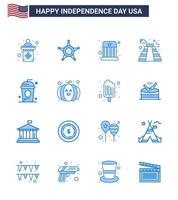 Happy Independence Day Pack mit 16 Blues-Zeichen und Symbolen für Cole Usa Circus Landmark American Editable Usa Day Vector Design Elements