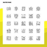Set von Wasserpark-Liniensymbolen Set 25 Symbole Vektor-Minimalismus-Stildesign Schwarze Symbole setzen lineares Piktogrammpaket vektor