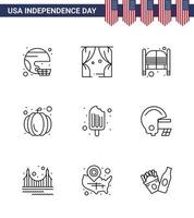 Stock Vector Icon Pack von American Day 9 Zeilenzeichen und Symbolen für Usa Festival American Theatre Entrance Saloon editierbare Usa Day Vektordesign-Elemente