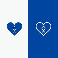 Herz, Liebe, Romantik, Patientenlinie und Glyphe, festes Symbol, blaues Banner vektor