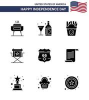 USA Happy Independence DayPiktogrammsatz aus 9 einfachen soliden Glyphen von Fernsehfilmen Glasregisseur USA editierbare USA-Tag-Vektordesign-Elemente vektor