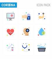 covid19 skydd coronavirus hängande 9 platt Färg ikon uppsättning sådan som hjärta vård hjärta spray slå muskel viral coronavirus 2019 nov sjukdom vektor design element