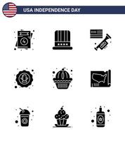 9 fast glyf tecken för USA oberoende dag amerikan Örn flagga firande amerikan redigerbar USA dag vektor design element