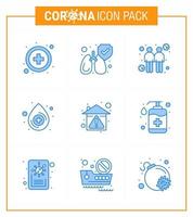 9 blå viral virus korona ikon packa sådan som stanna kvar Hem förhindra Rör hygien medicinsk viral coronavirus 2019 nov sjukdom vektor design element
