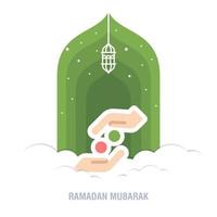 ramadan kareem islamisk design halvmåne och moskékupolsilhuett med arabiskt mönster och kalligrafi vektor