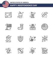 Lycklig oberoende dag 4:e juli uppsättning av 16 rader amerikan pictograph av flagga Semester flaska fyrverkeri firande redigerbar USA dag vektor design element