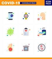 9 flache Farb-Corona-Virus-Pandemie-Vektorillustrationen Epidemie-Antigen-Smartwatch-Niesvirus-Krankheit Virus-Coronavirus 2019nov-Krankheitsvektor-Designelemente vektor