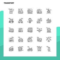 Set von Symbolen für die Transportlinie 25 Symbole Vektor Minimalismus Stil Design schwarze Symbole Set lineares Piktogrammpaket